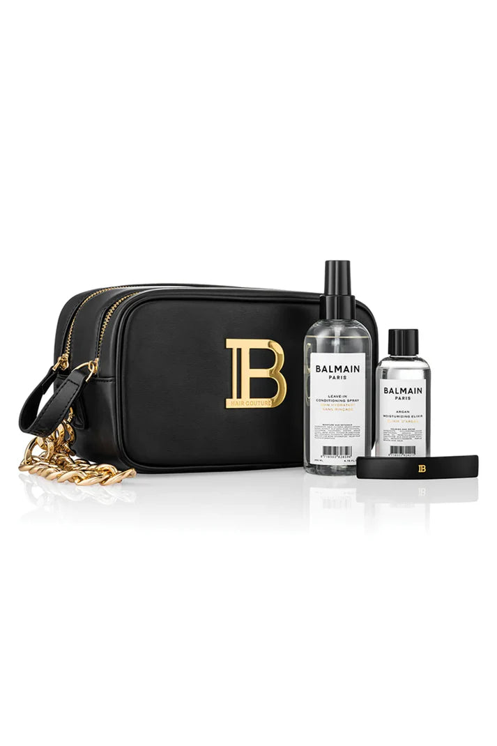 BALMAIN PARIS - Toiletry Bag Black Gold (Leave in, Argan Elixir, Barrette Medium Black)
